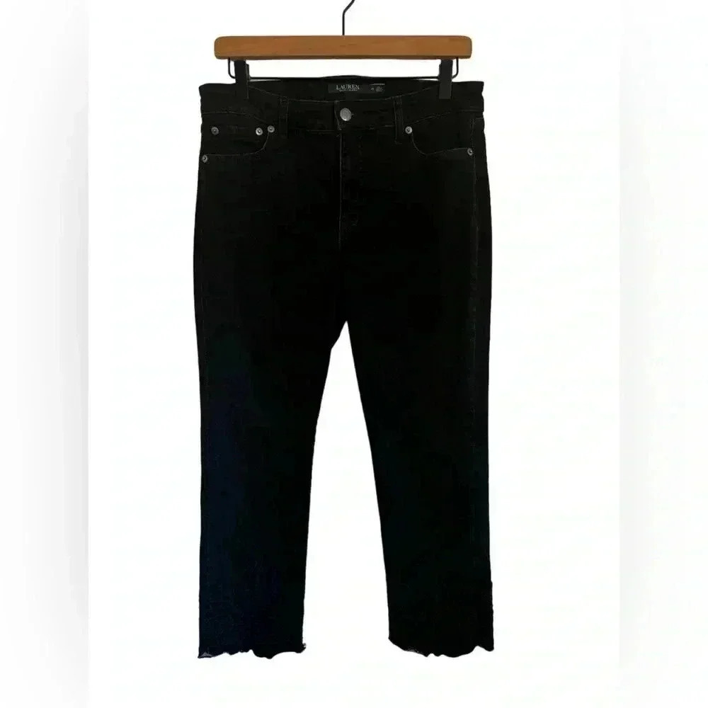 LRL Ralph Lauren Jeans Womens 10 Black Classic Straight Floral Embroidered